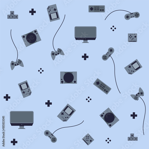 Video games console, joystick, gameboy icon pattern flat vector illustration. You can use this pattern of video games console for background or illustration. 