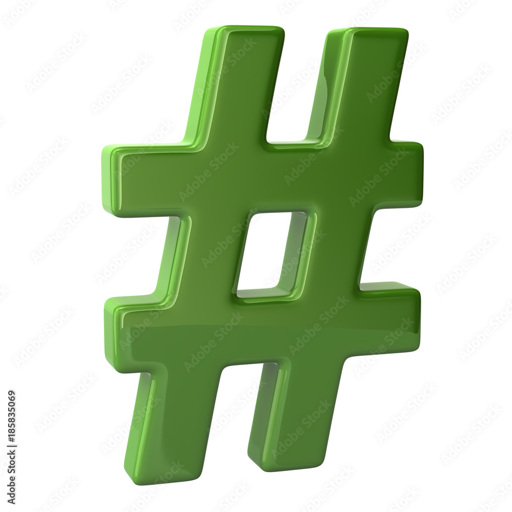 Fototapeta premium 3d illustration green hashtag sign