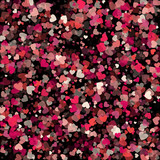 Red and pink paper heart shape vector confetti isolated on black background. Modern design, 3d effect