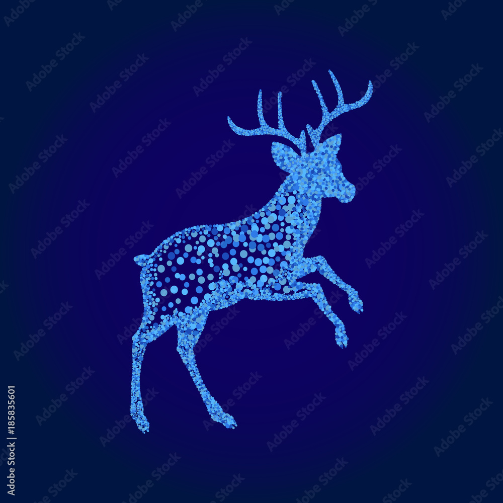 Blue sequins, deer. Splashes of shiny particles. decorative element with bright drops. Vector illustration.