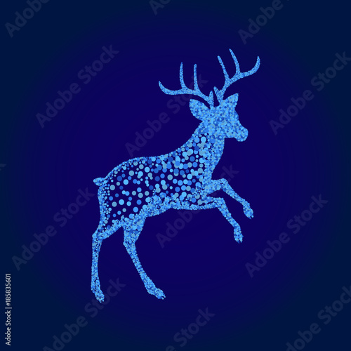 Blue sequins  deer. Splashes of shiny particles. decorative element with bright drops. Vector illustration.