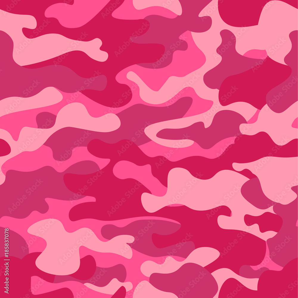 Camouflage seamless pattern background. Classic clothing style masking camo repeat print. Pink orchid rose ruby colors forest texture. Design element. Vector illustration. Camouflage seamless pattern background. Classic clothing style masking camo repeat print. Pink orchid rose ruby colors forest texture. Design element. Vector illustration.