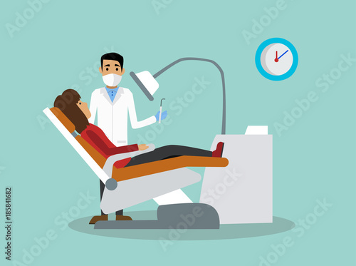 Patient at a reception at the dentist. Vector illustration.