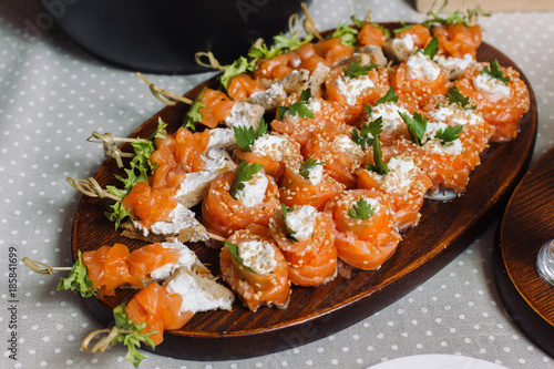 Salmon roll with soft cheese.