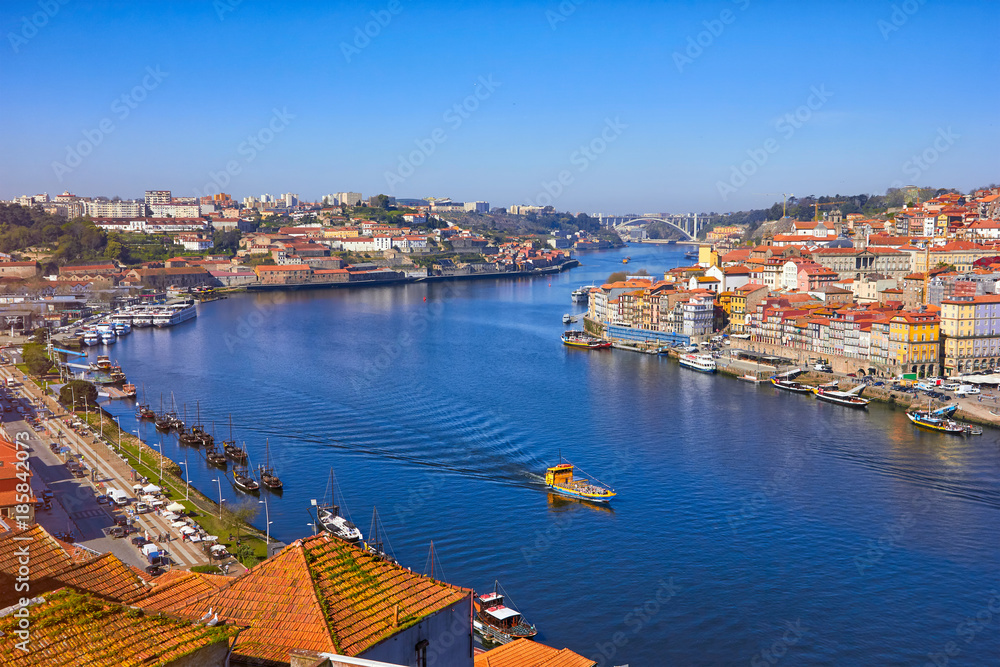 Old town skyline and Douro River. Porto