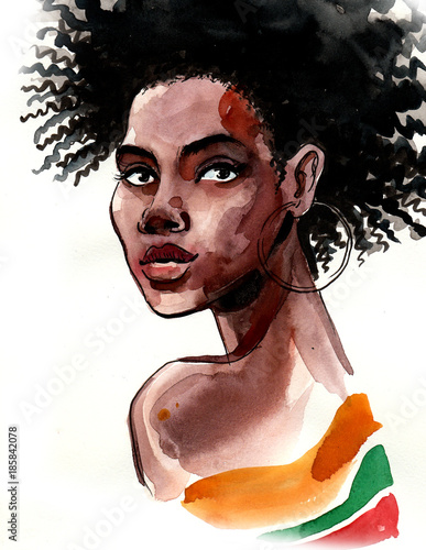 Beautiful black woman. watercolor portrait