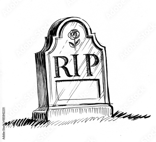 Quadro em tela Tomb stone with a RIP letters. Black and white ink illustration