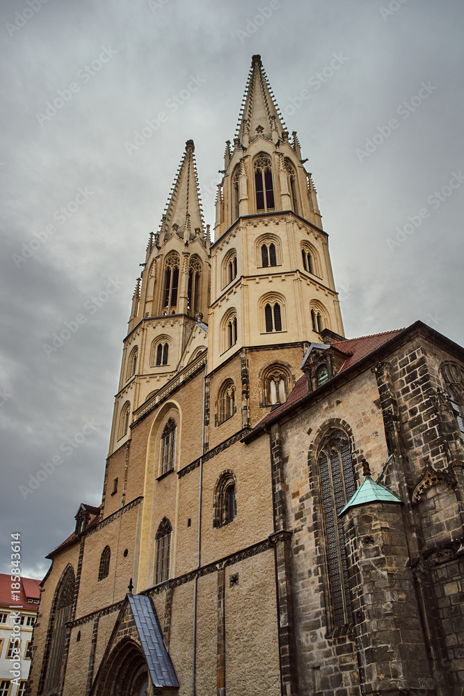 Belfries of a Gothic cathedral in the city of Gerlitz in Germany.