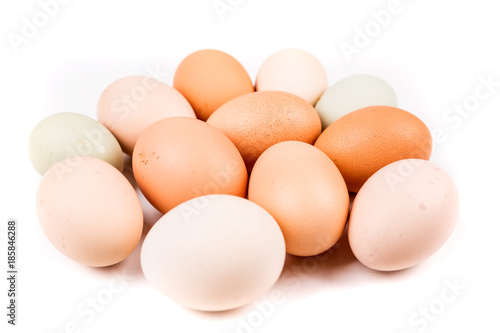 Farm fresh eggs on a white background