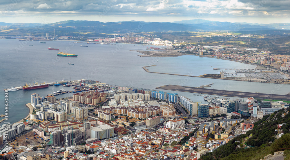 Aerial view on Gibraltar from its rock