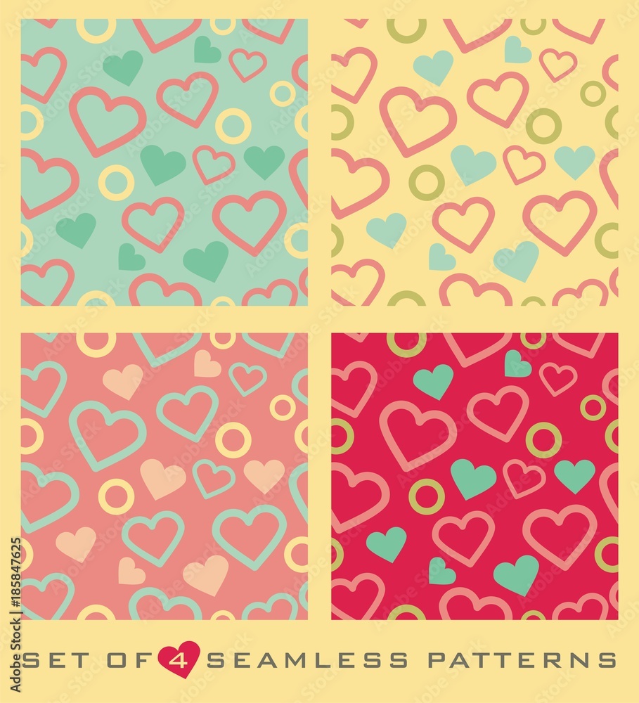 Valentine's Day background. Seamless pattern with heart shapes on colorful background. Wallpaper vector design.