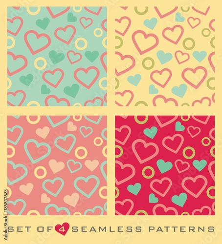 Valentine's Day background. Seamless pattern with heart shapes on colorful background. Wallpaper vector design.