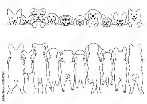 standing small dogs front and back line art border set