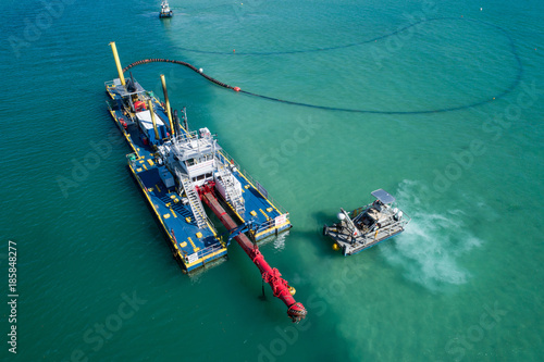 Aerial shot of an industrial barge Miami FL Biscayne Bay photo