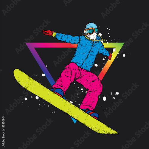 A snowboarder in colorful clothes. Vector illustration. Sports, extreme sports, outdoor activities.