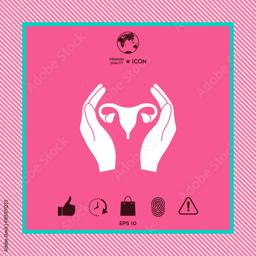 Hands holding Female uterus - protection icon