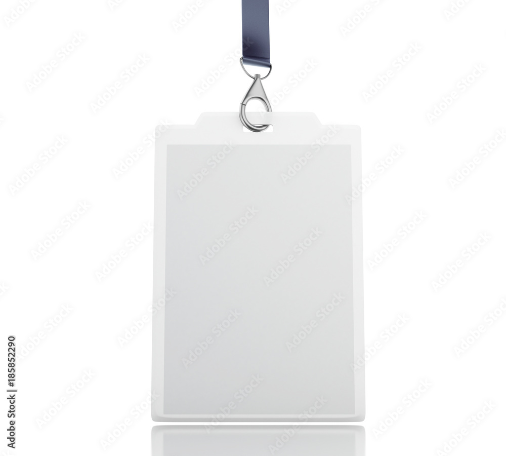 Fototapeta premium 3d White blank plastic ID badge with lanyard