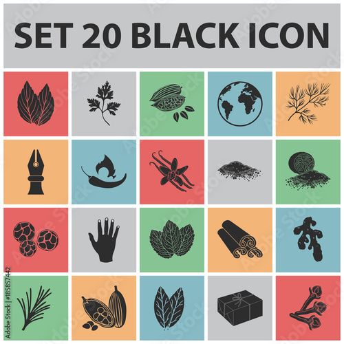 Herb and spices black icons in set collection for design.Different kinds of seasonings vector symbol stock web illustration.