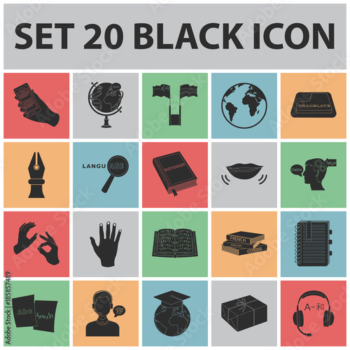 Translator and linguist black icons in set collection for design. Interpreter vector symbol stock web illustration.