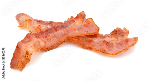 two cooked bacon isolated in white