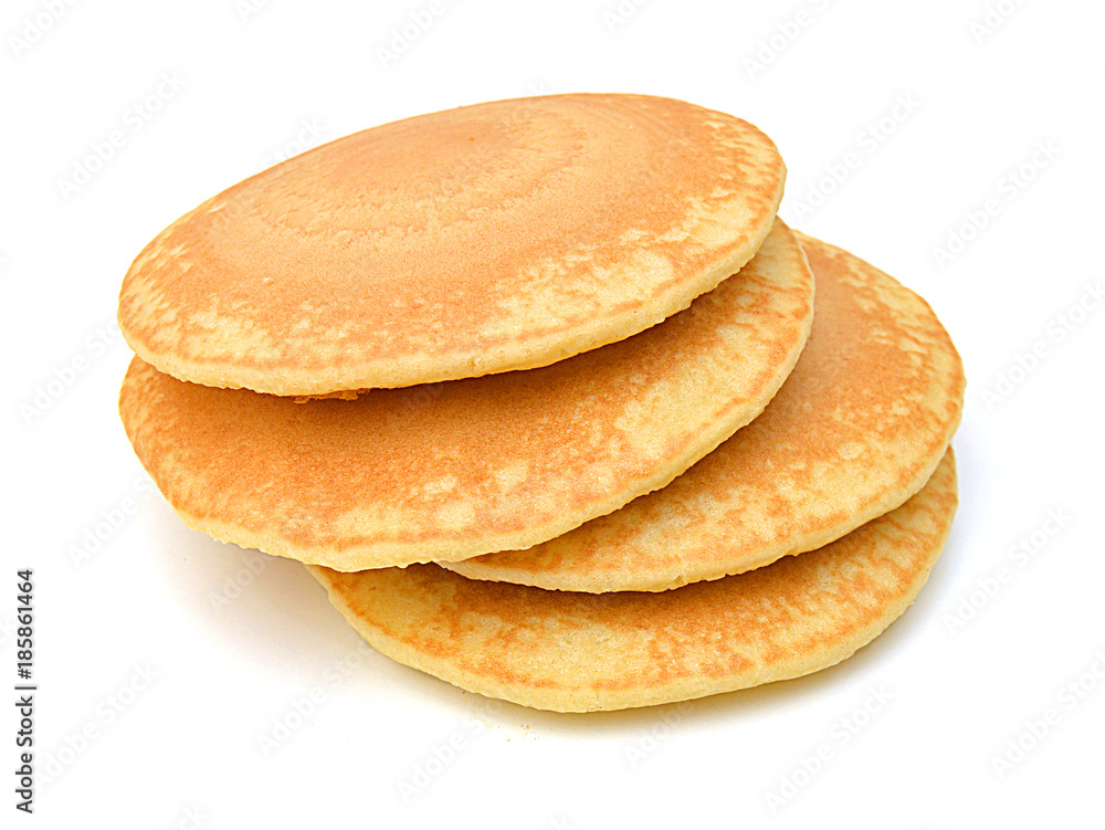 A stack of plain pancakes on a white background. Stock Photo | Adobe Stock
