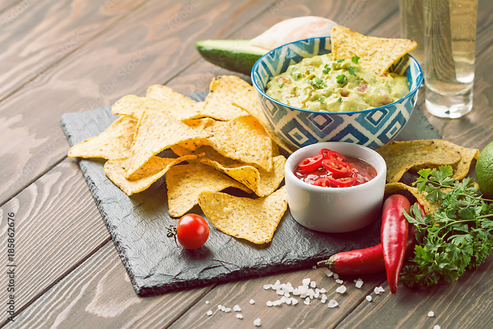 Mexican nachos with guacamole Mexican nachos with guacamole