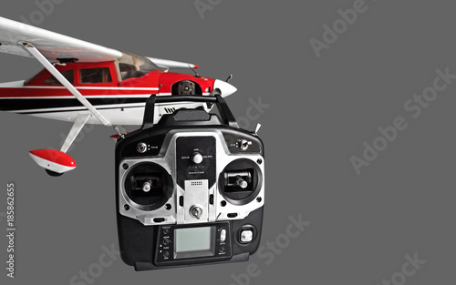 Εκτύπωση καμβά Radio Controlled Airplane with Radio Remote Control on Gray Background, Clipping