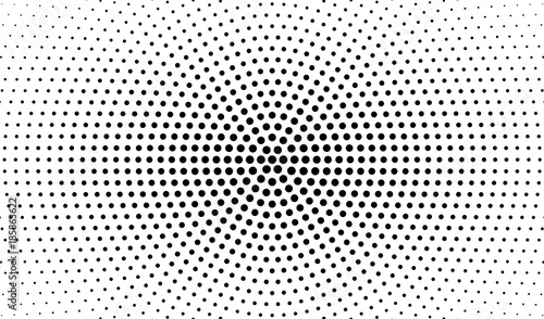 Abstract radial gradient in halftone style. Retro and vintage. Hipster pattern of dots for your projects. Black dots on a white background. Vector.