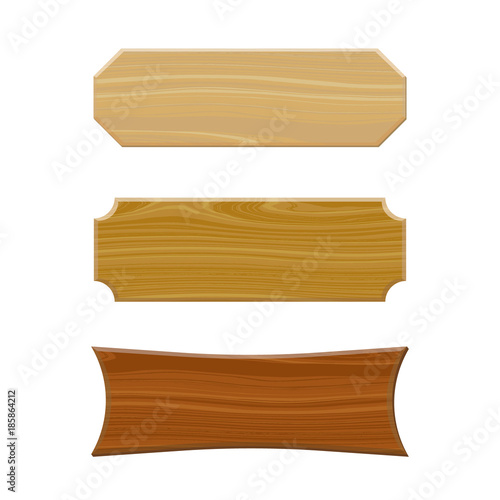 Various blank wooden signboard set. Isolated on white background. Vector illustration.