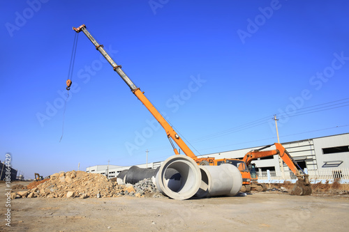 Cement pipe in the construction site