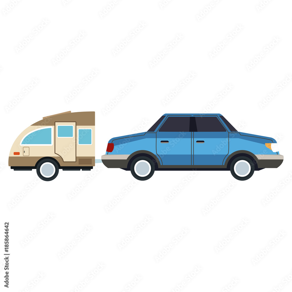 Car sideview vehicle with caravan trailer icon vector illustration Car sideview vehicle with caravan trailer icon vector illustration