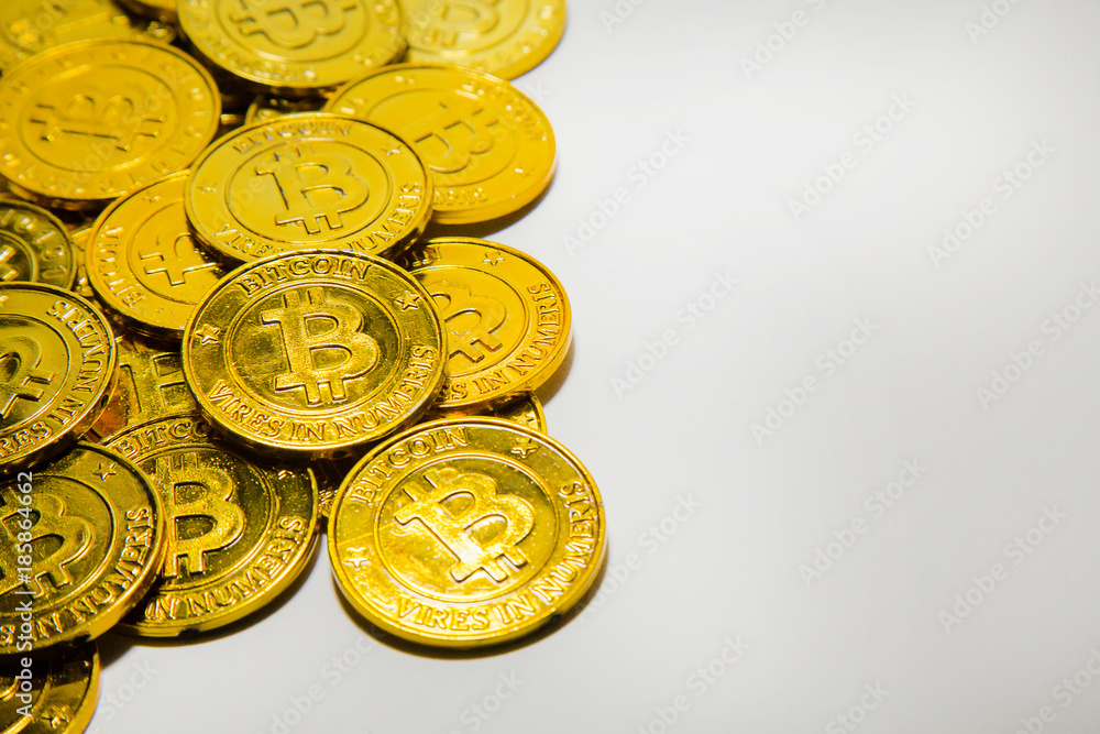 Gold Bitcoin or BTC.image Macro shots crypto currency Bitcoin coins electronic money..