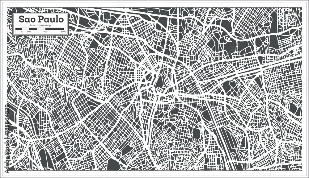 Fototapeta premium Sao Paulo Brazil City Map in Retro Style. Outline Map.