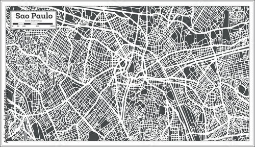 Sao Paulo Brazil City Map in Retro Style. Outline Map.