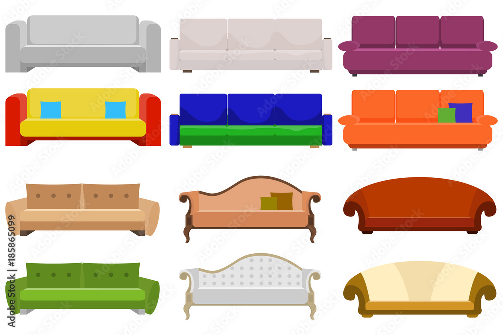 Sofa, a large set of sofas. Cushioned furniture.