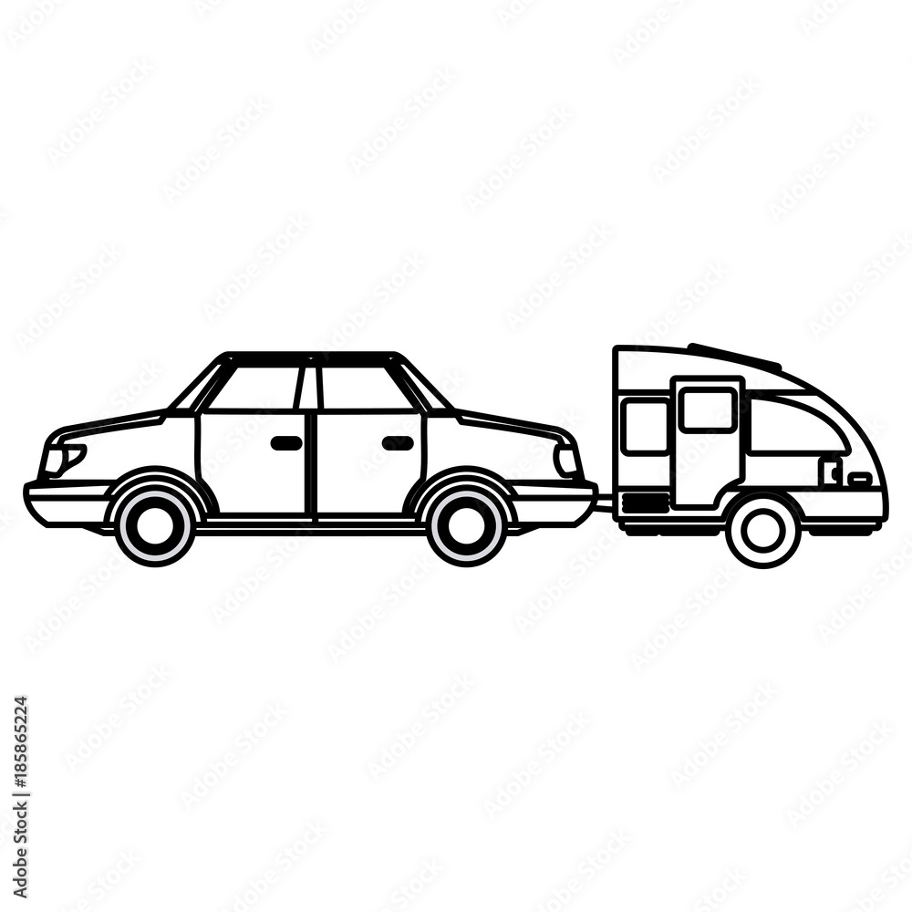 Car sideview vehicle with caravan trailer icon vector illustration