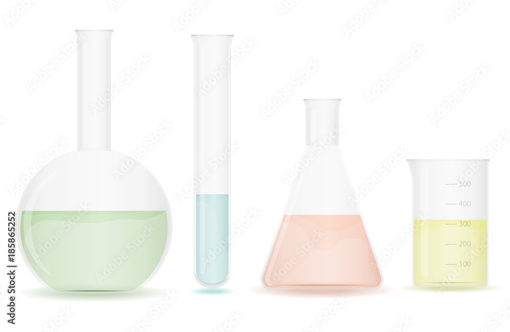 A set of chemical flasks for experiments. Chemical flasks with preparations A set of chemical flasks for experiments. Chemical flasks with preparations