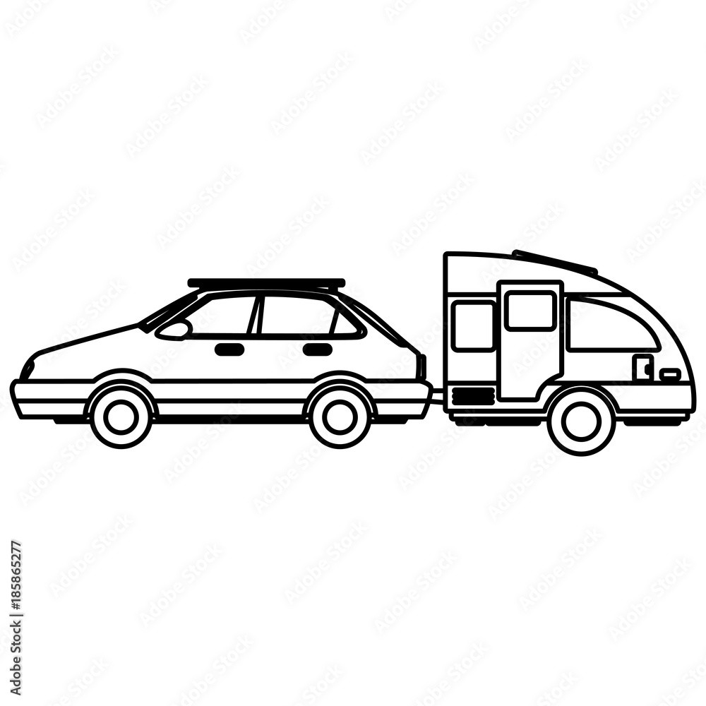 Car sideview vehicle with caravan trailer icon vector illustration