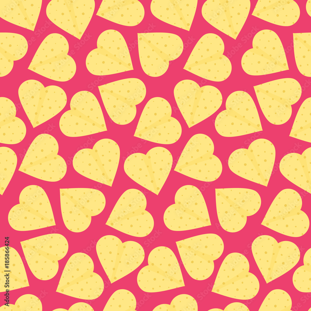 Cute seamless pattern with yellow tortillas hearts. Nice mexican