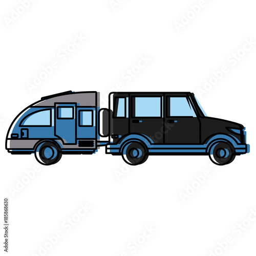 SUV sport vehicle with caravan trailer icon vector illustration