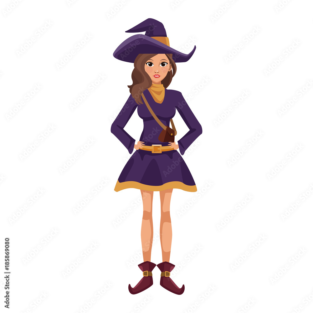 Beautiful woman with witch costume cartoon icon vector illustration graphic design