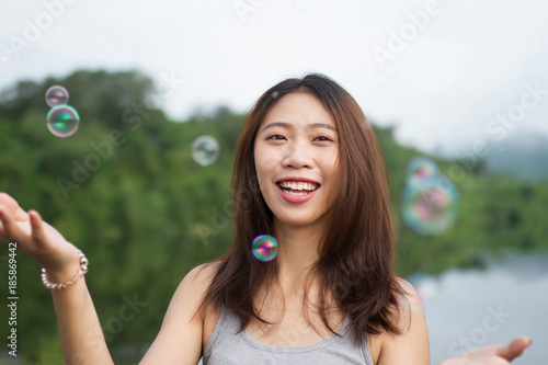 Thai girl smile  and happy in the morning time