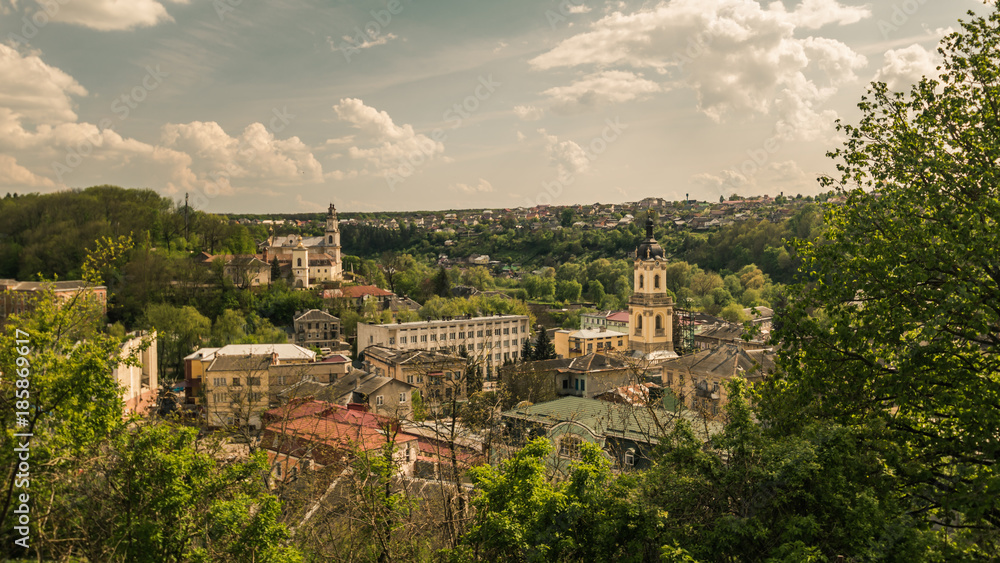 Panoramic spring view of Buchach town Ternopil Oblast, Ukraine .