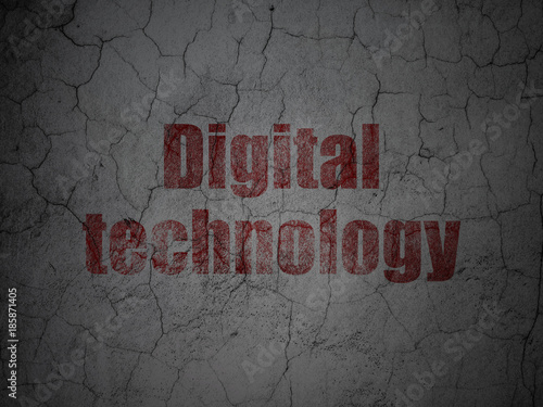 Data concept: Red Digital Technology on grunge textured concrete wall background