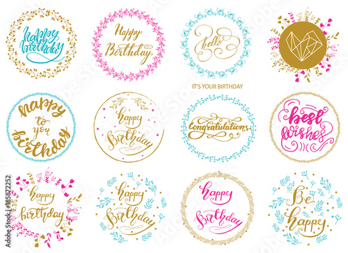 Photography Set of Greeting Birthday Lettering designs. Vector illustration.
