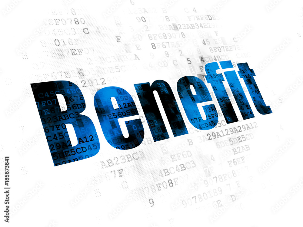 Business concept: Pixelated blue text Benefit on Digital background Business concept: Pixelated blue text Benefit on Digital background