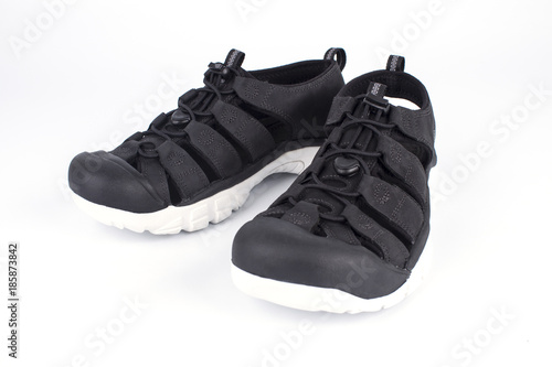 Beautiful black leather Shoe sandals isolated on white background