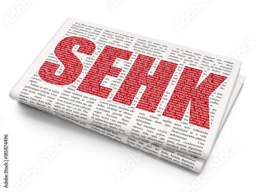 Stock market indexes concept: Pixelated red text SEHK on Newspaper background, 3D rendering photo