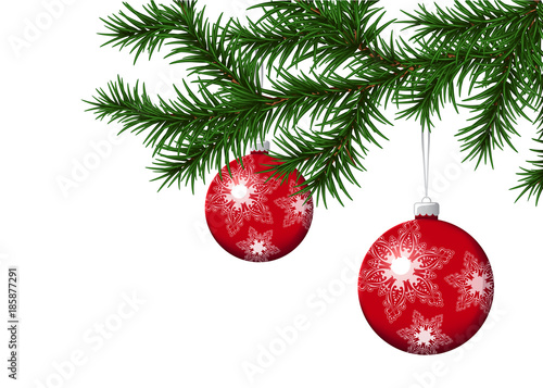 Pine Branch With Red Christmas Balls