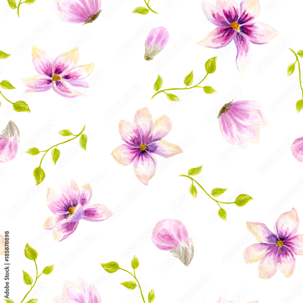 Watercolor seamless wallpaper with flowers, bohemian watercolour decoration pattern. Design for invitation, wedding or greeting cards